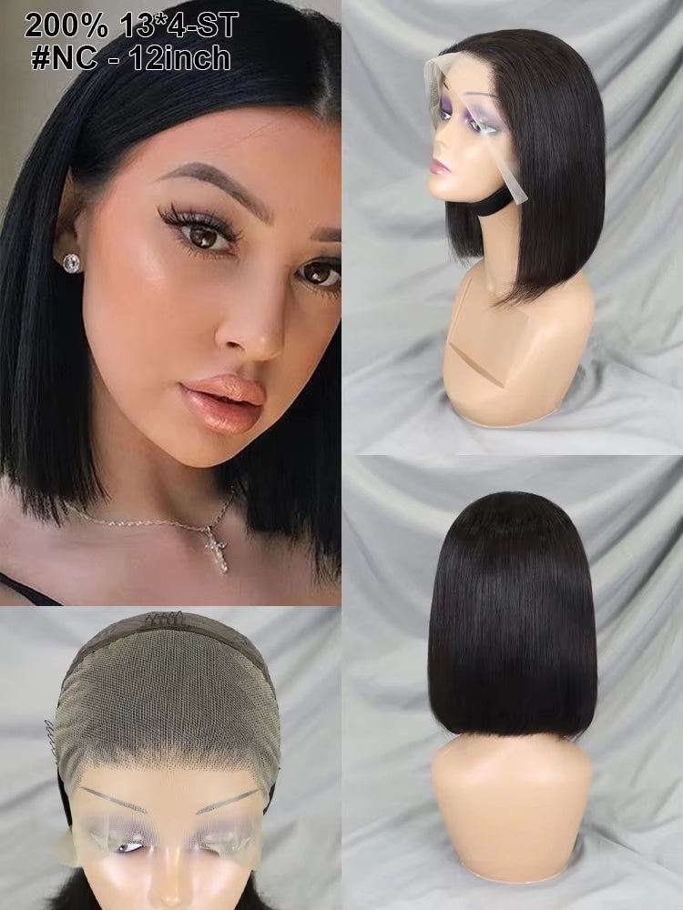 13x4 LACE WIG Human Hair Lace Front Bob Wigs Short Straight Style Transparent  Lace Raw Brazilian For Black Women