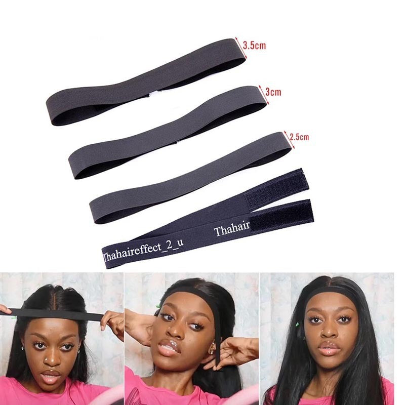 Black Polyester Knit Adjuster Strap Wig Headband Mesh Hat Elastic