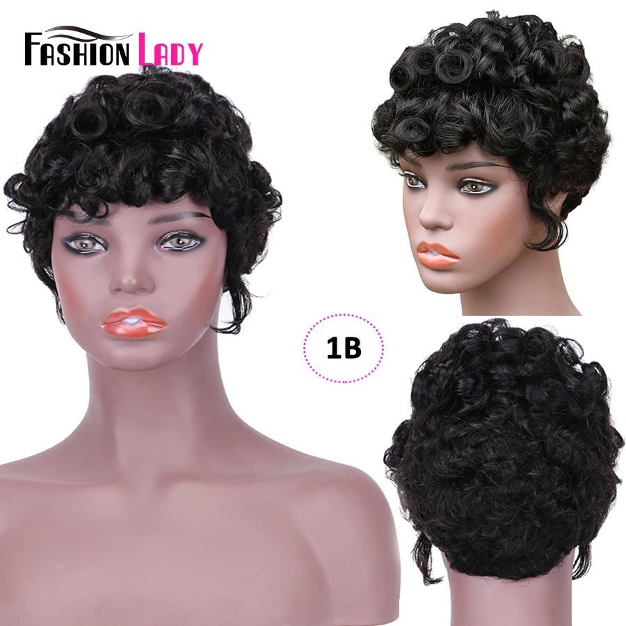 Short Human Hair Wigs Pixie Cut For Black Women Remy Curly Brazilian Summer Brown Wig Human Hair Glueless Full Machine Made Wigs