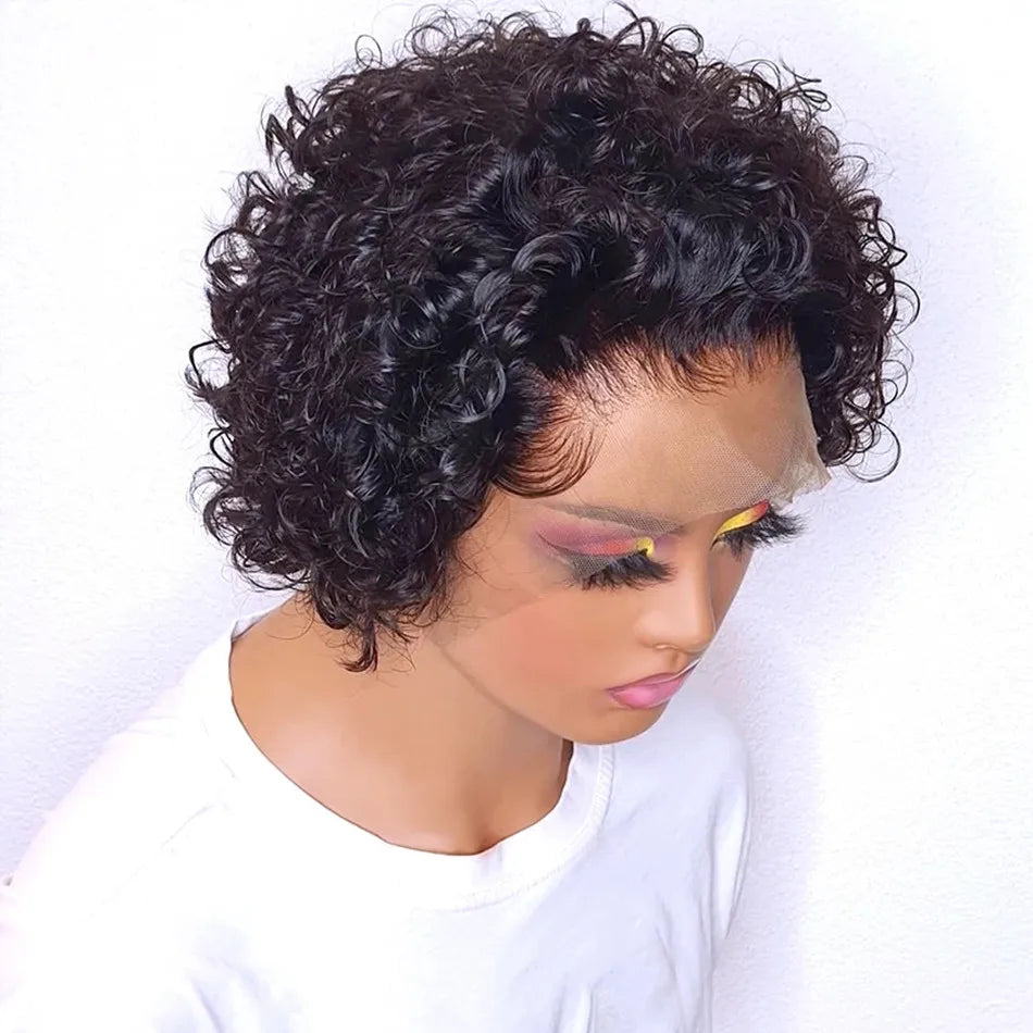 Pixie Cut perruque Short Curly Human Hair Wigs perruque bresillienne Cheap Remy Hair 13X1 Transparent Lace Wigs For Women Sale