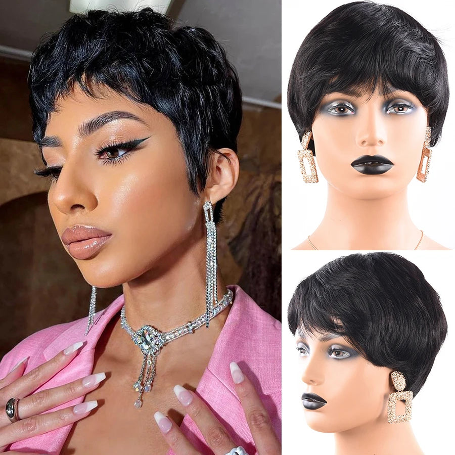 Short Human Hair Wigs Pixie Cut For Black Women Remy Curly Brazilian Summer Brown Wig Human Hair Glueless Full Machine Made Wigs