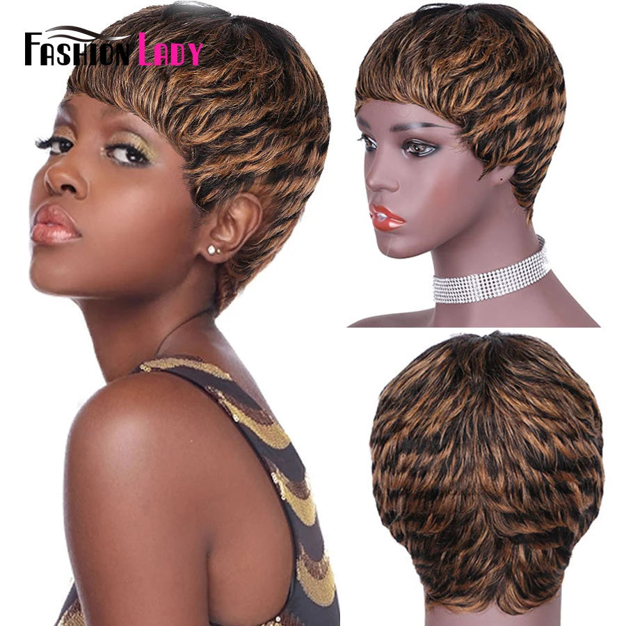 Short Human Hair Wigs Pixie Cut For Black Women Remy Curly Brazilian Summer Brown Wig Human Hair Glueless Full Machine Made Wigs