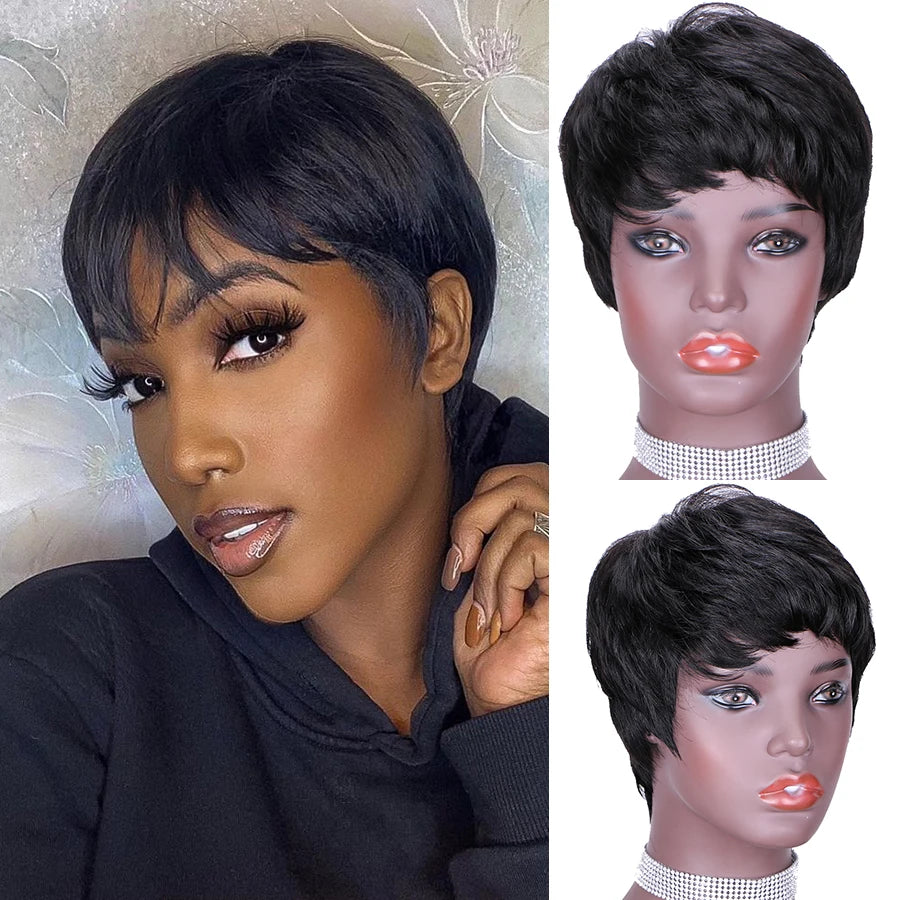 Short Human Hair Wigs Pixie Cut For Black Women Remy Curly Brazilian Summer Brown Wig Human Hair Glueless Full Machine Made Wigs