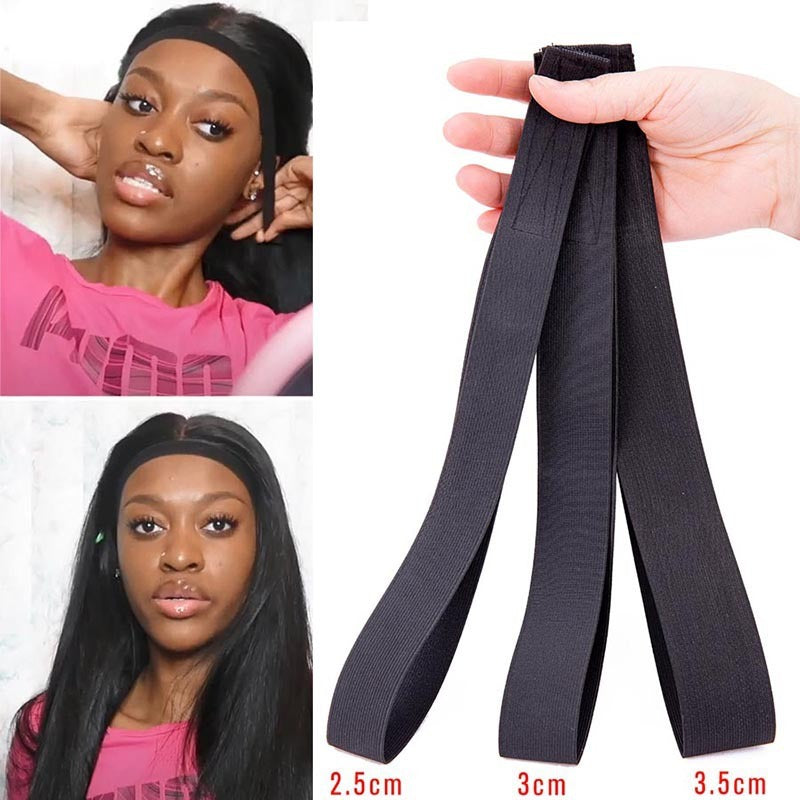 Black Polyester Knit Adjuster Strap Wig Headband Mesh Hat Elastic